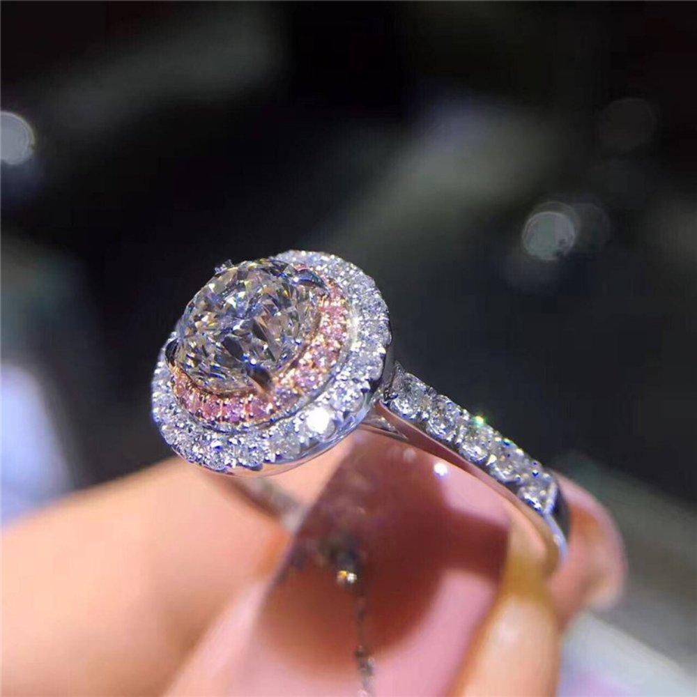 💎14K White round Cut Diamond Engagement Ring